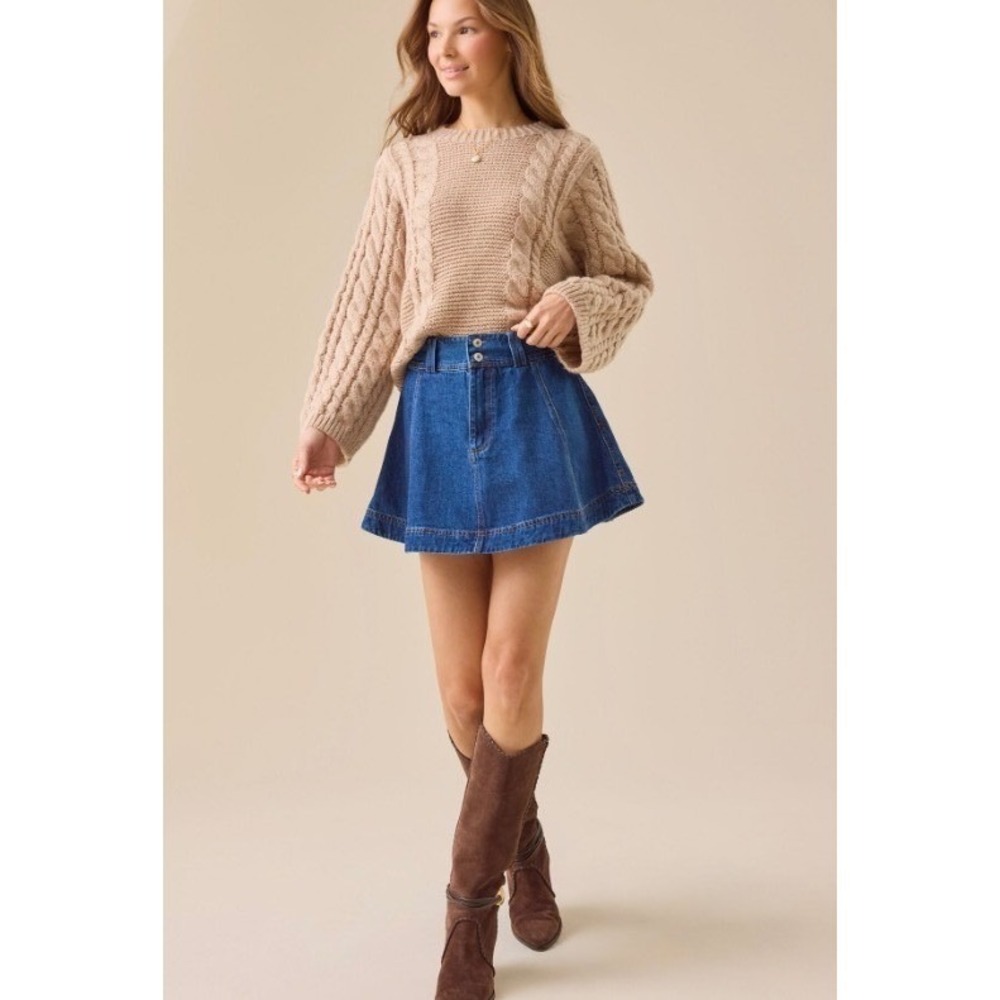 Altar'd State Womens Denim Mini Skirt Blue Medium Wash A-Line Flared Size S NEW - Picture 5 of 7